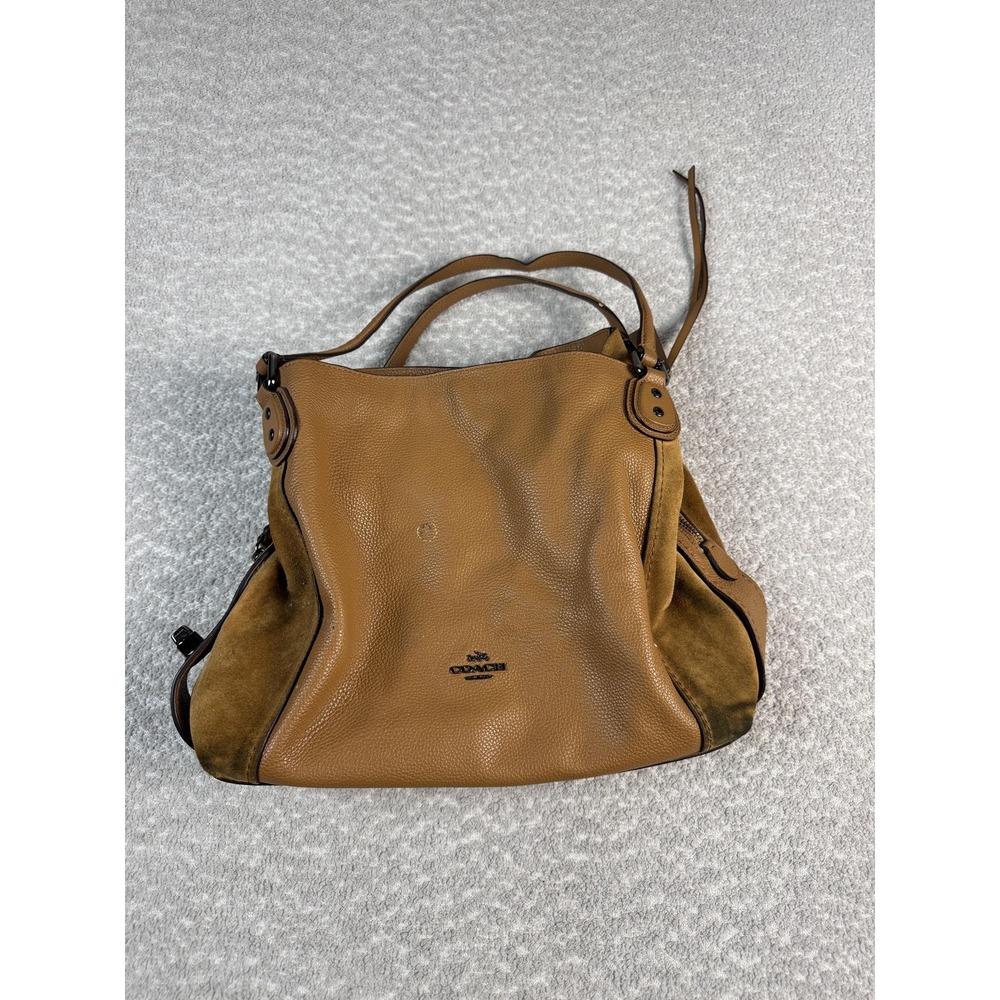 Coach‎ Edie Womens Medium Pebble Brown Leather Suede Shoulder Handbag Zip 59500